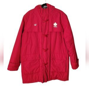 Hudson's Bay HBC Red Canada Olympic Coat Jacket w/ Maple Leaf  Sz Large Unisex